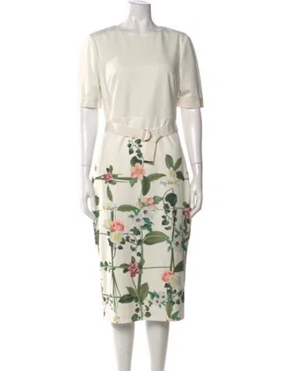 Pre-owned Ted Baker Floral Print Midi Length Dress In Green