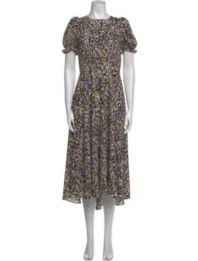 Pre-owned Ted Baker Floral Print Midi Length Dress In Green