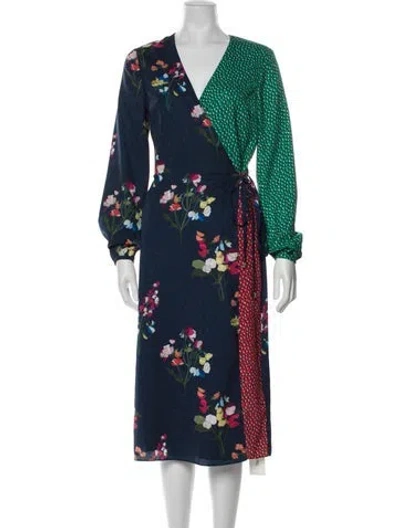 Pre-owned Ted Baker Floral Print Midi Length Dress In Green