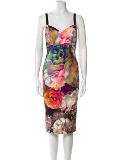 Pre-owned Ted Baker Floral Print Midi Length Dress In Green