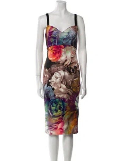 Pre-owned Ted Baker Floral Print Midi Length Dress In Green