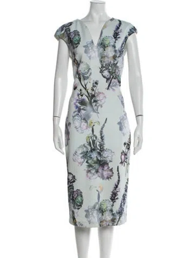 Pre-owned Ted Baker Floral Print Midi Length Dress In Green
