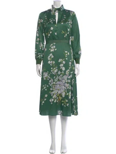 Pre-owned Ted Baker Floral Print Midi Length Dress In Green