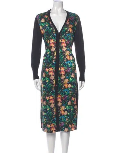 Pre-owned Ted Baker Floral Print Midi Length Dress In Green