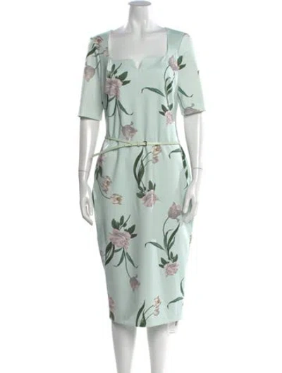 Pre-owned Ted Baker Floral Print Midi Length Dress In Green