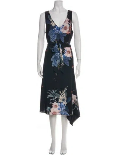 Pre-owned Ted Baker Floral Print Midi Length Dress In Green