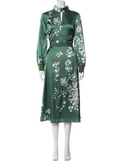 Pre-owned Ted Baker Floral Print Midi Length Dress In Green