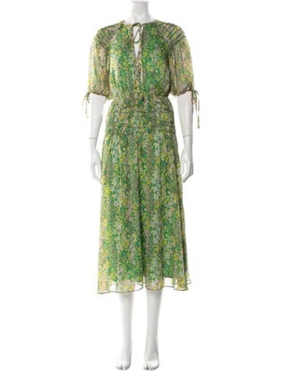 Pre-owned Ted Baker Floral Print Midi Length Dress In Green