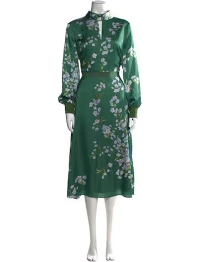 Pre-owned Ted Baker Floral Print Midi Length Dress In Green