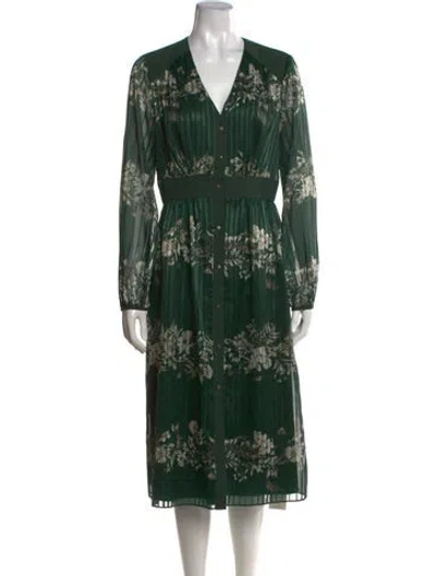 Pre-owned Ted Baker Floral Print Midi Length Dress In Green