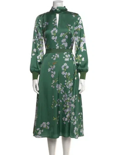 Pre-owned Ted Baker Floral Print Midi Length Dress In Green
