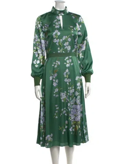 Pre-owned Ted Baker Floral Print Midi Length Dress In Green