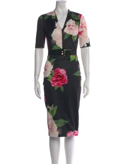 Pre-owned Ted Baker Floral Print Midi Length Dress In Multi