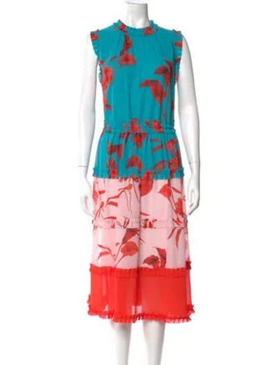 Pre-owned Ted Baker Floral Print Midi Length Dress In Multi