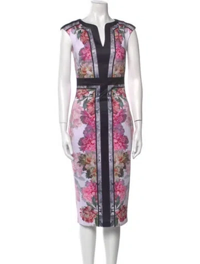Pre-owned Ted Baker Floral Print Midi Length Dress In Multi