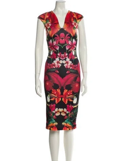 Pre-owned Ted Baker Floral Print Midi Length Dress In Multi