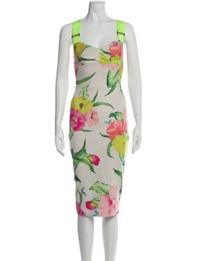 Pre-owned Ted Baker Floral Print Midi Length Dress In Multi
