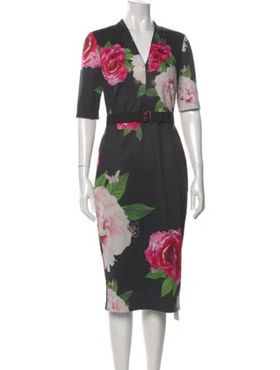 Pre-owned Ted Baker Floral Print Midi Length Dress In Multi