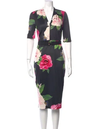Pre-owned Ted Baker Floral Print Midi Length Dress In Multi