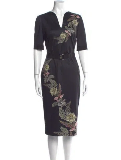 Pre-owned Ted Baker Floral Print Midi Length Dress In Multi