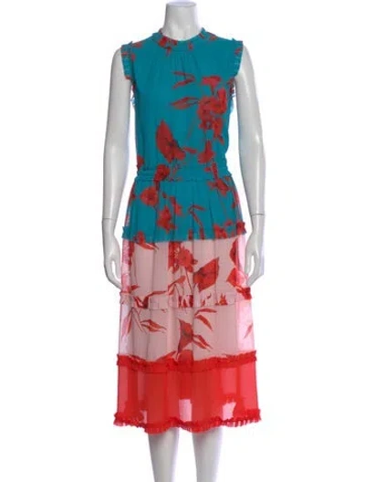 Pre-owned Ted Baker Floral Print Midi Length Dress In Multi