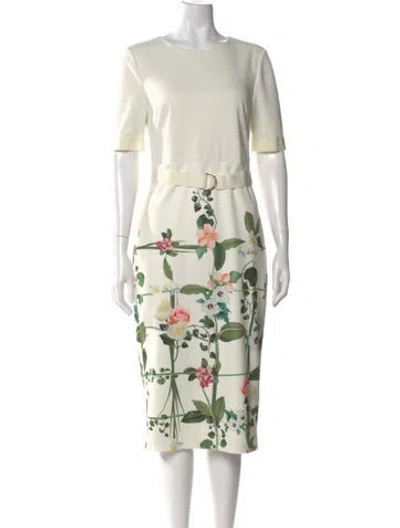 Pre-owned Ted Baker Floral Print Midi Length Dress In Neutral