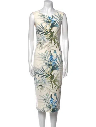 Pre-owned Ted Baker Floral Print Midi Length Dress In Neutral