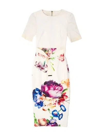 Pre-owned Ted Baker Floral Print Midi Length Dress In Neutral