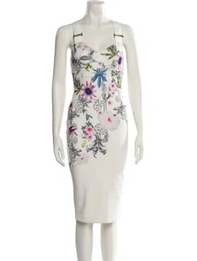 Pre-owned Ted Baker Floral Print Midi Length Dress In Neutral