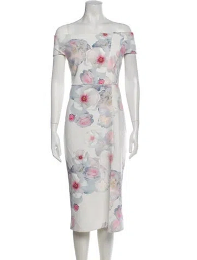 Pre-owned Ted Baker Floral Print Midi Length Dress In Neutral