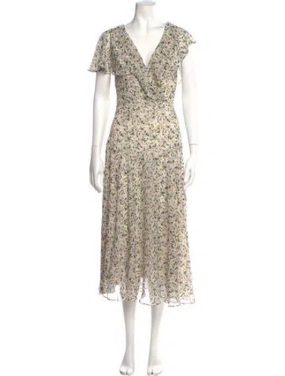 Pre-owned Ted Baker Floral Print Midi Length Dress In Neutral