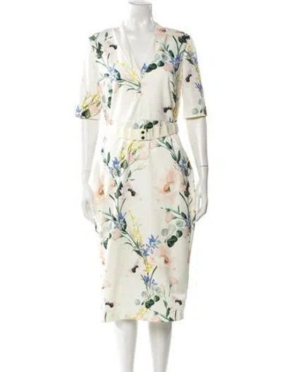 Pre-owned Ted Baker Floral Print Midi Length Dress In Neutral