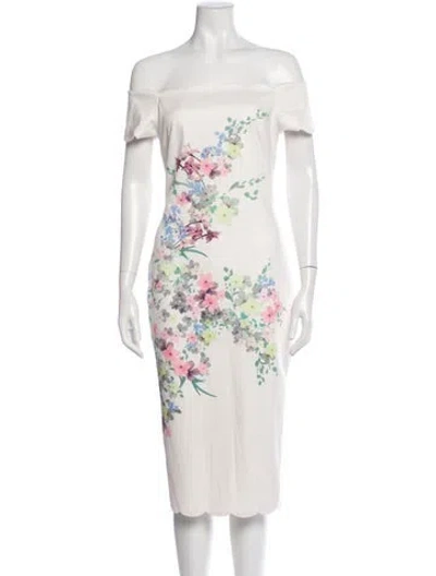 Pre-owned Ted Baker Floral Print Midi Length Dress In Neutral