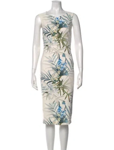 Pre-owned Ted Baker Floral Print Midi Length Dress In Neutral