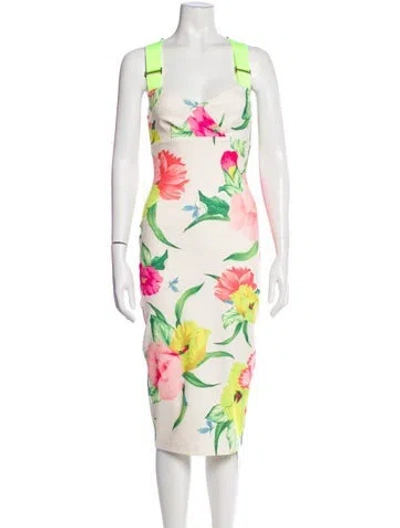 Pre-owned Ted Baker Floral Print Midi Length Dress In Neutral