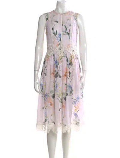 Pre-owned Ted Baker Floral Print Midi Length Dress In Neutral