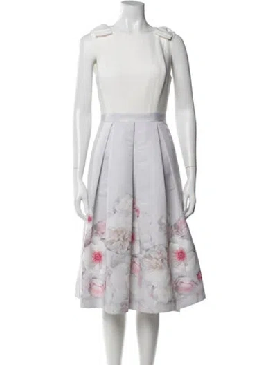 Pre-owned Ted Baker Floral Print Midi Length Dress In Neutral