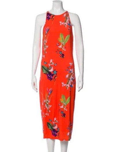 Pre-owned Ted Baker Floral Print Midi Length Dress In Orange