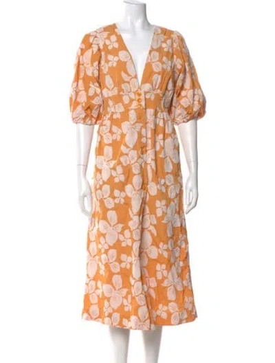 Pre-owned Ted Baker Floral Print Midi Length Dress In Orange