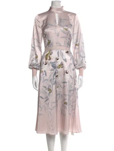 Pre-owned Ted Baker Floral Print Midi Length Dress In Pink