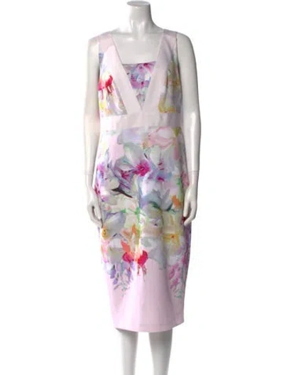 Pre-owned Ted Baker Floral Print Midi Length Dress In Pink