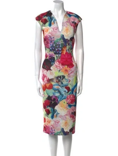 Pre-owned Ted Baker Floral Print Midi Length Dress In Pink