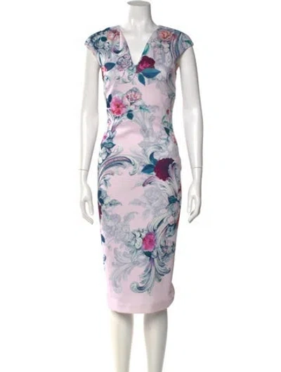 Pre-owned Ted Baker Floral Print Midi Length Dress In Pink