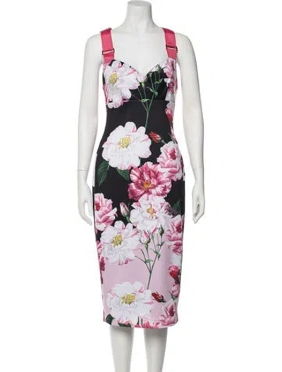 Pre-owned Ted Baker Floral Print Midi Length Dress In Pink