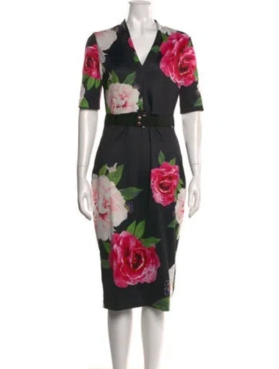 Pre-owned Ted Baker Floral Print Midi Length Dress In Pink