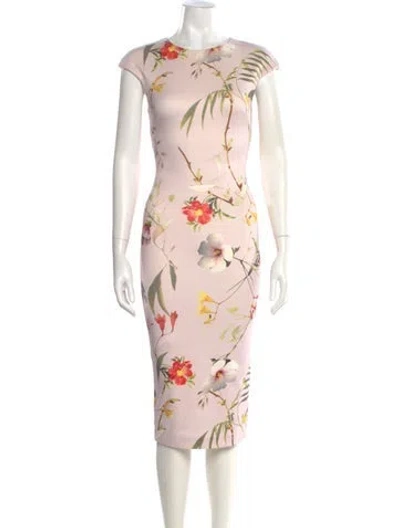 Pre-owned Ted Baker Floral Print Midi Length Dress In Pink