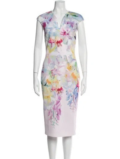 Pre-owned Ted Baker Floral Print Midi Length Dress In Pink