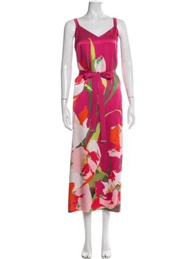 Pre-owned Ted Baker Floral Print Midi Length Dress In Pink