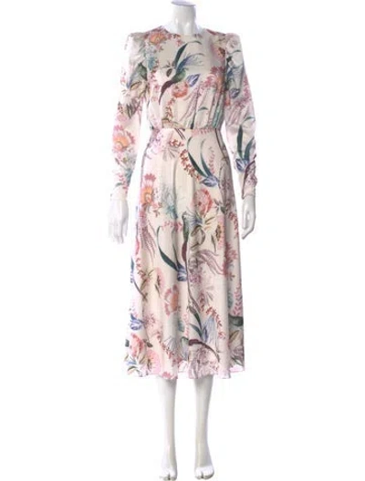 Pre-owned Ted Baker Floral Print Midi Length Dress In Pink