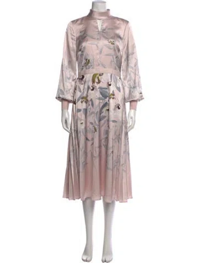 Pre-owned Ted Baker Floral Print Midi Length Dress In Pink